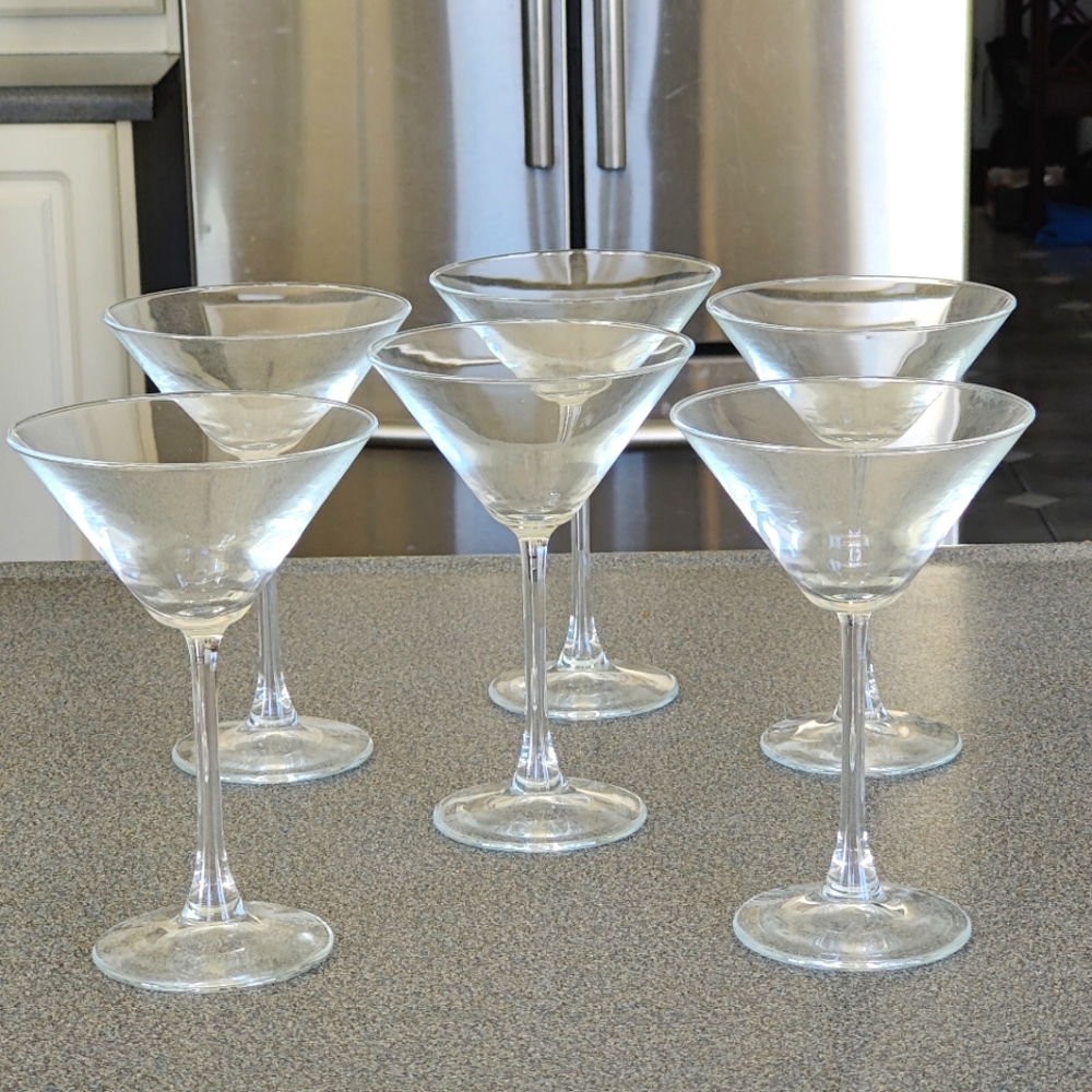 6 Classic clear Martini Glasses